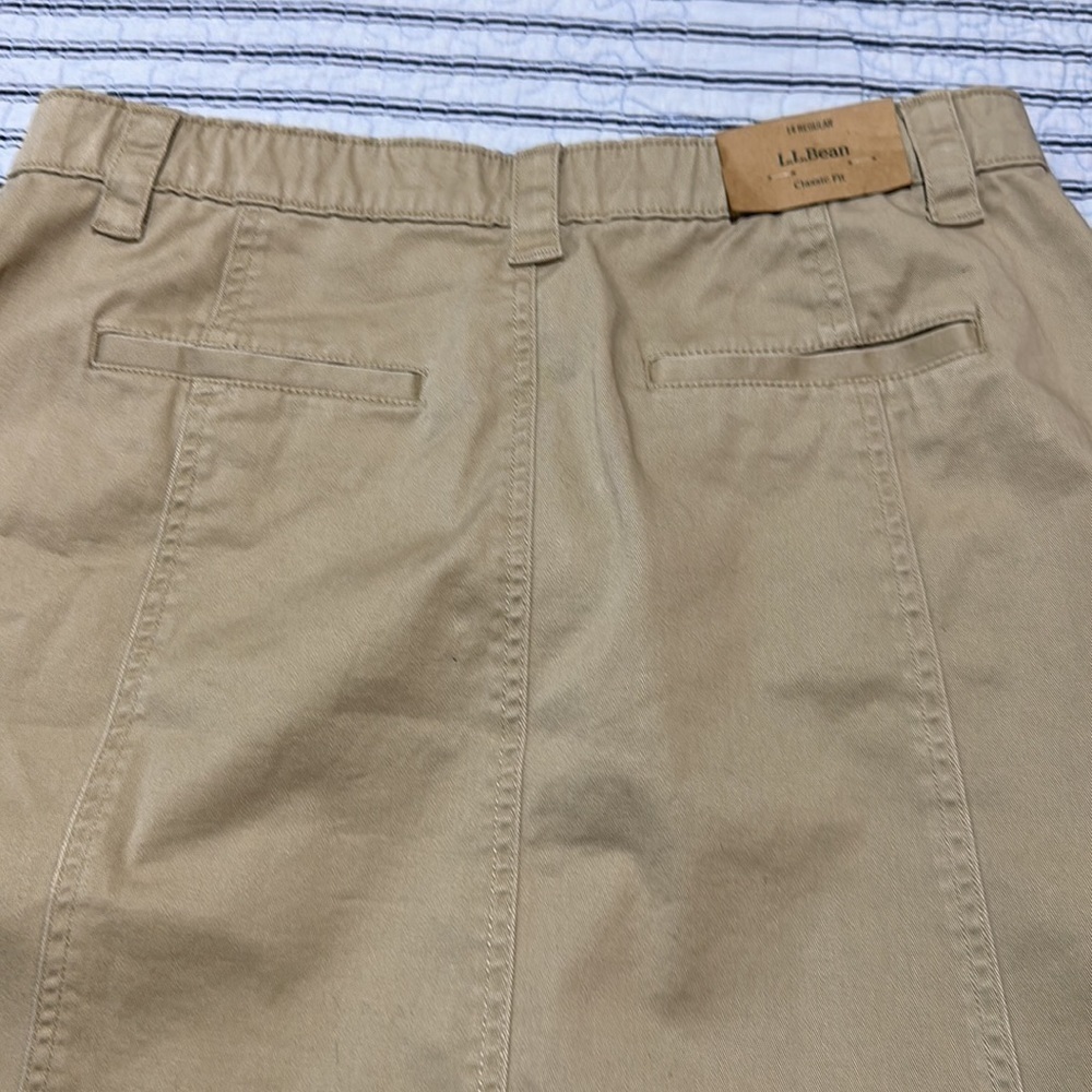 NWT L.L.Bean Skirt Khaki Classic Fit A Line Elastic Waistband Pockets size 14 R - Picture 15 of 16